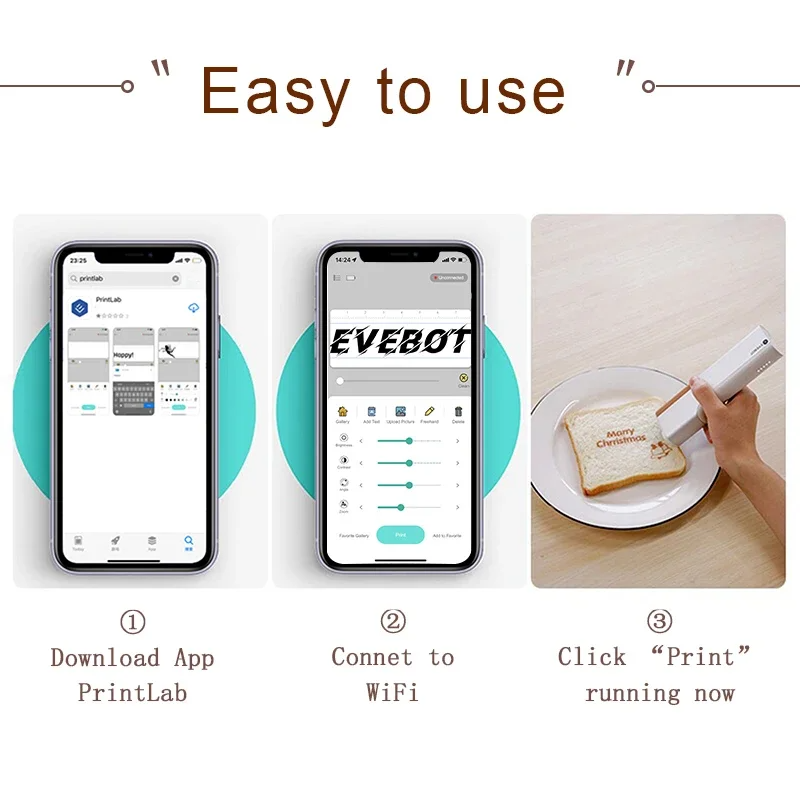 Edible Ink Inkjet Printer EVEBOT Printpen Buletooth Wireless Handheld HD Printing Coffee Beer Bread for Cofe Hotel Restaurant