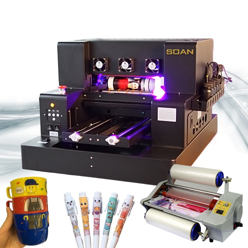 Soan A3 UV DTF printer machine flatbed UV dtf Printer for phone case pen mug bottle glass wood metal acrylic