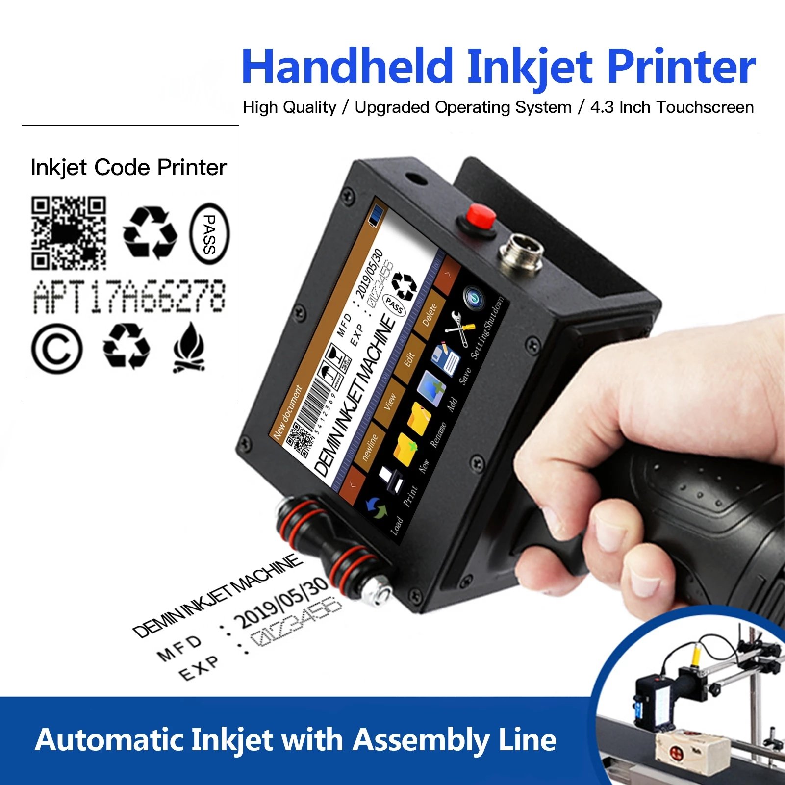 Bar batch code date number logo expiry date label plastic bottle hand jet handheld thermal inkjet printer