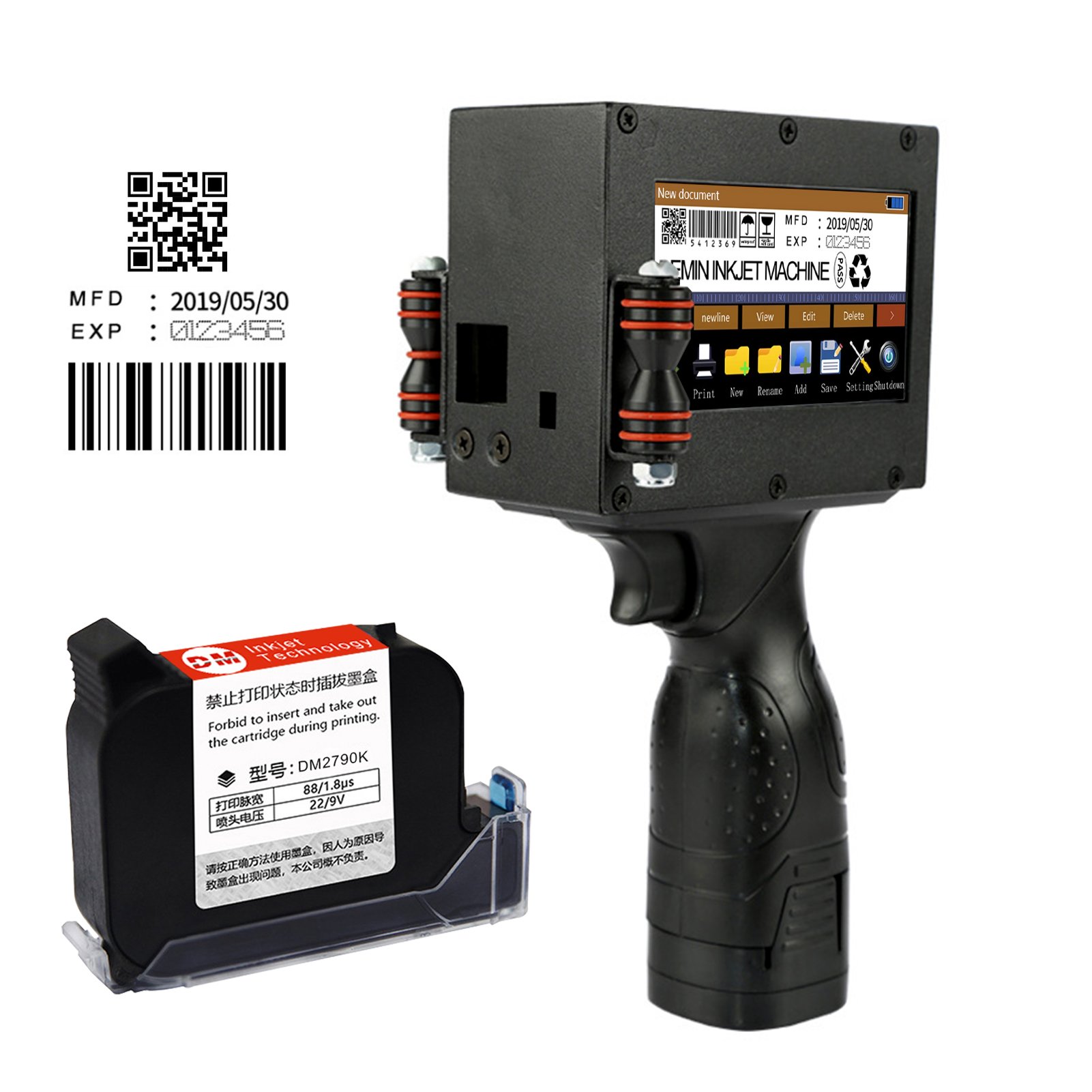 Bar batch code date number logo expiry date label plastic bottle hand jet handheld thermal inkjet printer