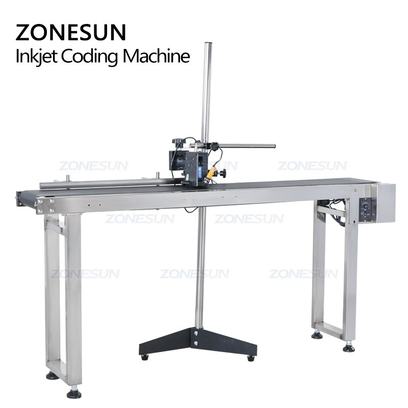ZONESUN Inkjet Printer Conveyer Conveying Table Band Carrier Sorting Workbench PVC Belt Conveyor Bottle Box Bag Sticker Conveyor