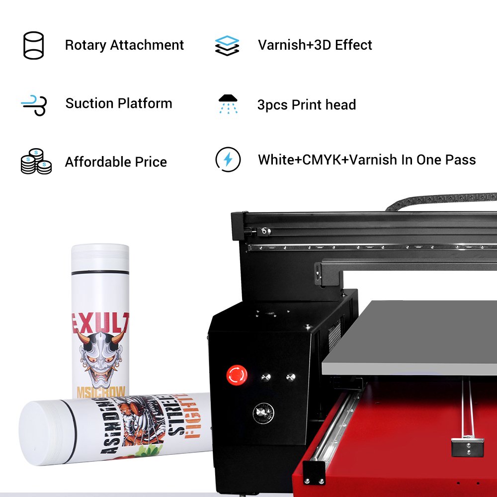 Refinecolor 6090 Triple Print Head Varnish More Brighter Printer CMYKW Low Ink Cost UV Printer Flat Small Printing Machine