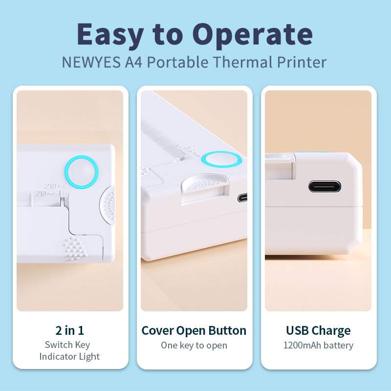 NEWYES 8 Inch No Ink Portable A4 Mini Wireless Mobile Thermal Printer
