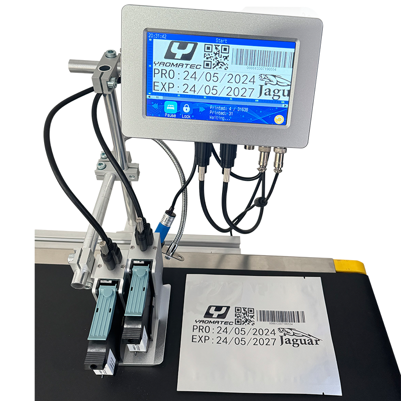 Yaomatec max height 25.4mm two heads Hot sale online thermal inkjet printer continuous coding 5 line information printer