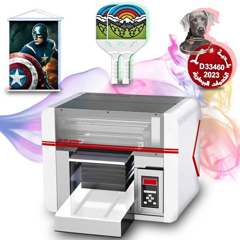 Desktop A3 UV printer, UV DTF printer, printing AB glue, varnish, pet nameplate, PEAK racket, hanging picture, UV inkjet printer