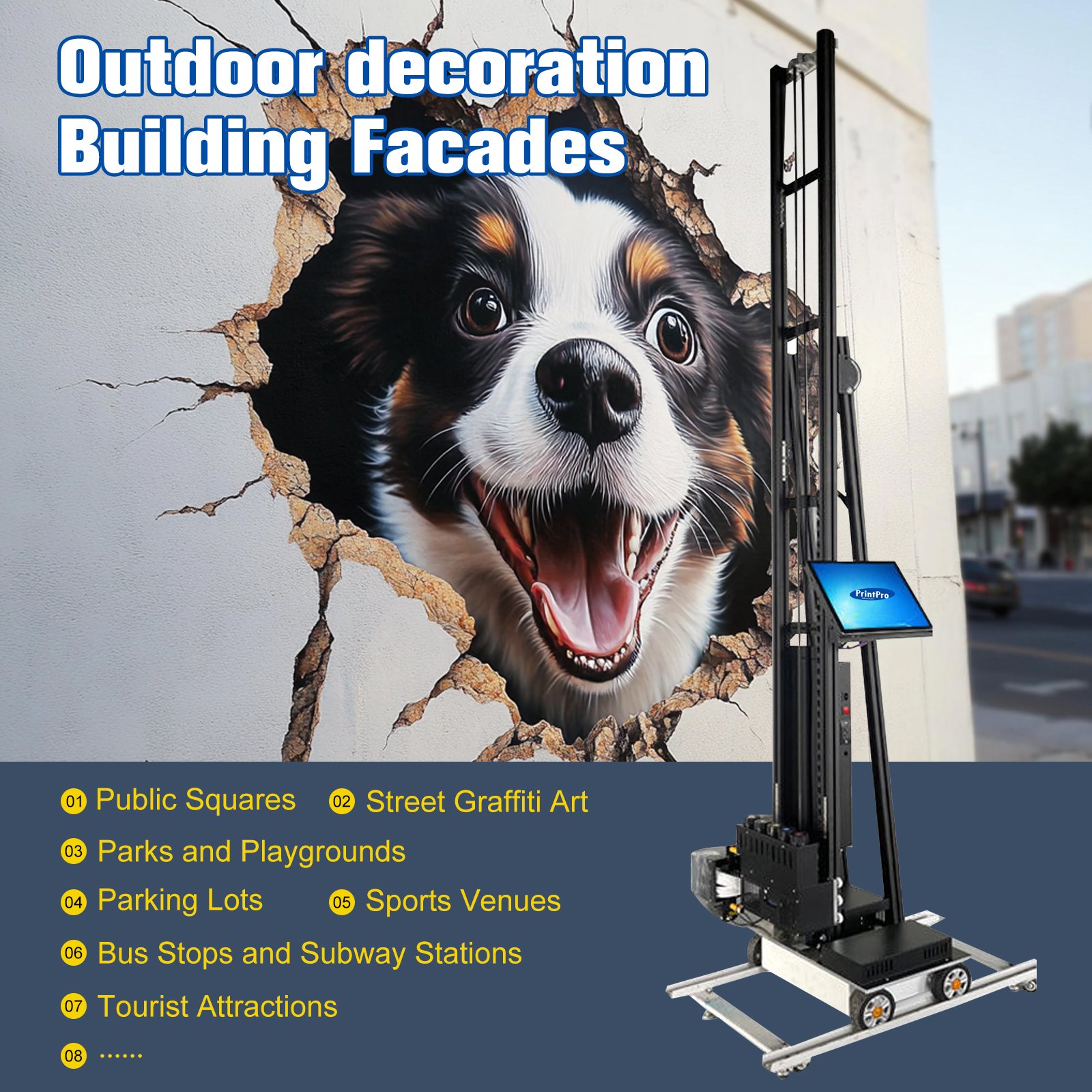 PrintPro 3D Vertical Wall Printer Wall Printing Machine UV Inkjet Robot for Painting Walls and Custom Designs