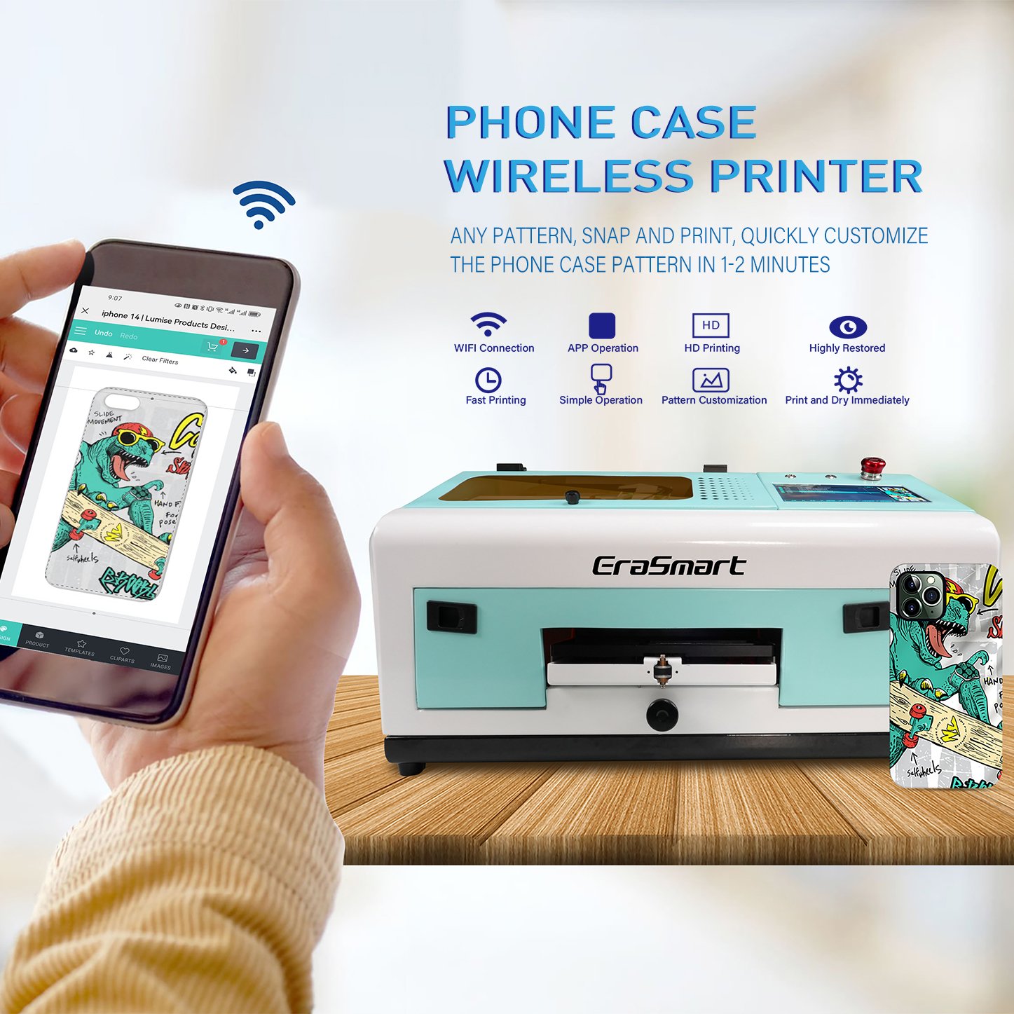 EraSmart Cloud Phone Case Printer UV Inkjet Direct Wifi Autonomous Mobile Phone Case Printer