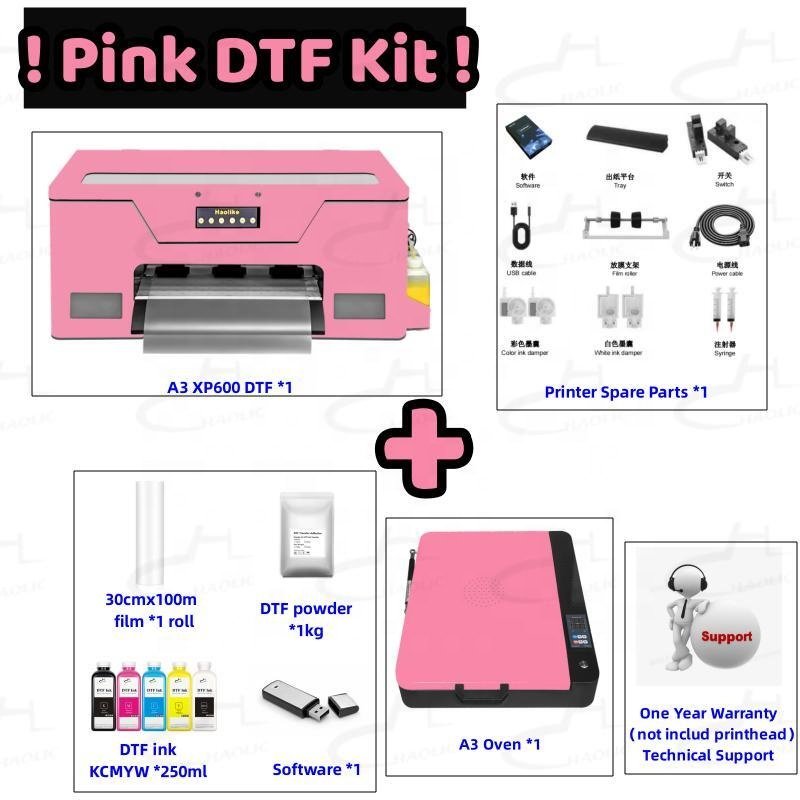 Automatic T-shirt XP600 Heads DTF Printer For clothes Imprimeur 30cm Roll Inkjet Printers DTF A3 33cm Roll Pink DTF Printer