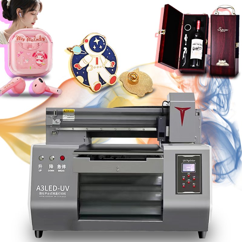 Multi functional A3UV inkjet printer, efficient UV flatbed printer, printing puzzle toys, watch dial, lunch box, 3050 UV printer