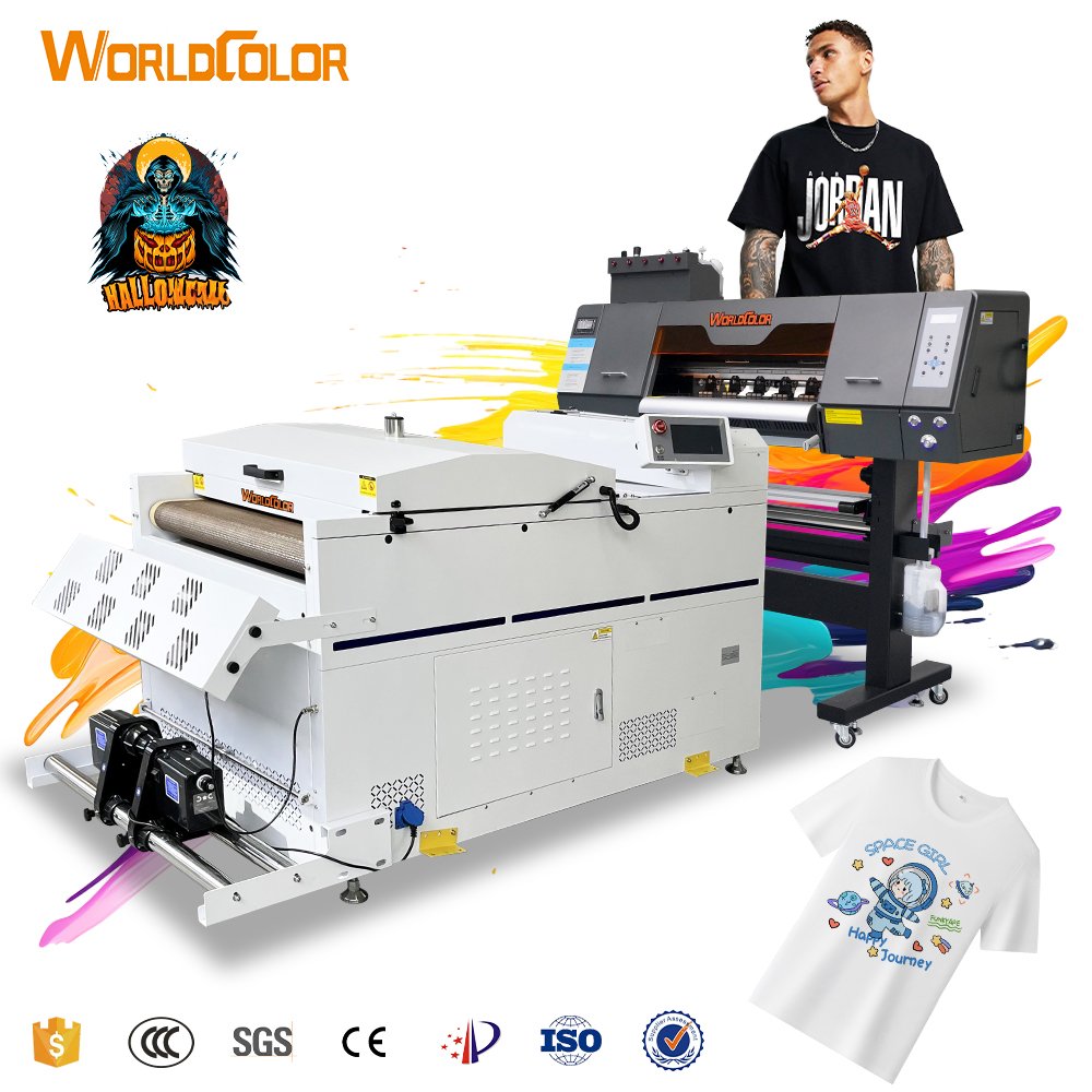 2024 Worldcolor 60cm 2 i3200 Heads DTF Tshirt Printer For All Type Fabrics Textile Cloth film transfers printer with oven shaker