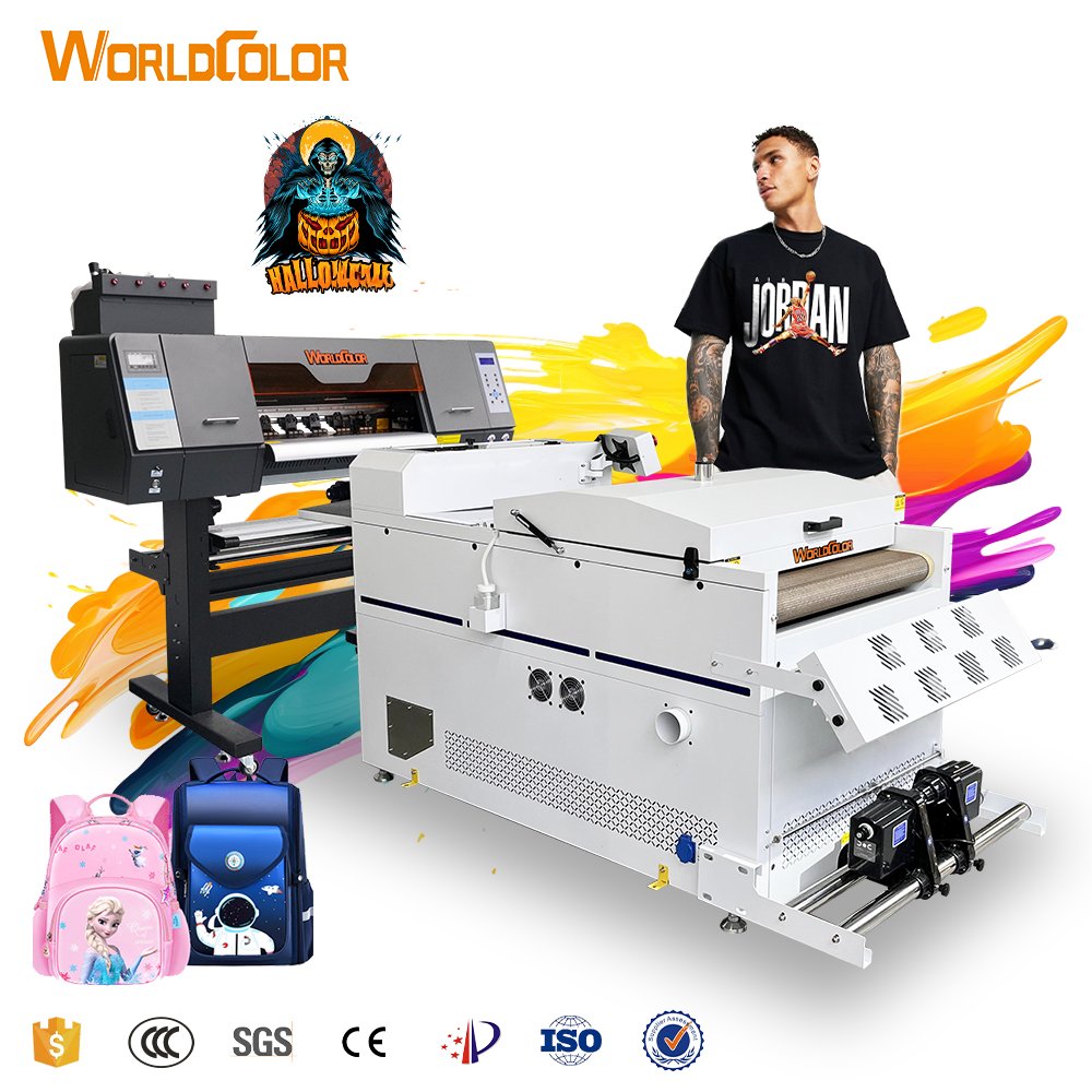 2024 Worldcolor 60cm 2 i3200 Heads DTF Tshirt Printer For All Type Fabrics Textile Cloth film transfers printer with oven shaker
