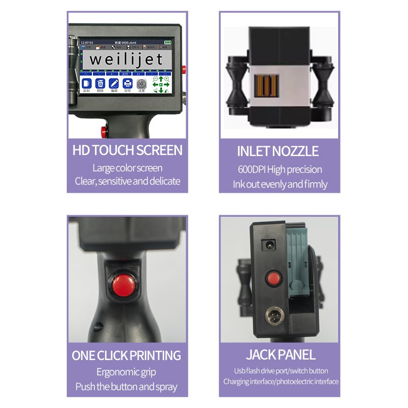Handheld Inkjet Printer Production Date QR Code Barcode Logo Printer Factory Direct Sale Portable 12.4mm Provided Fast Dry Ink