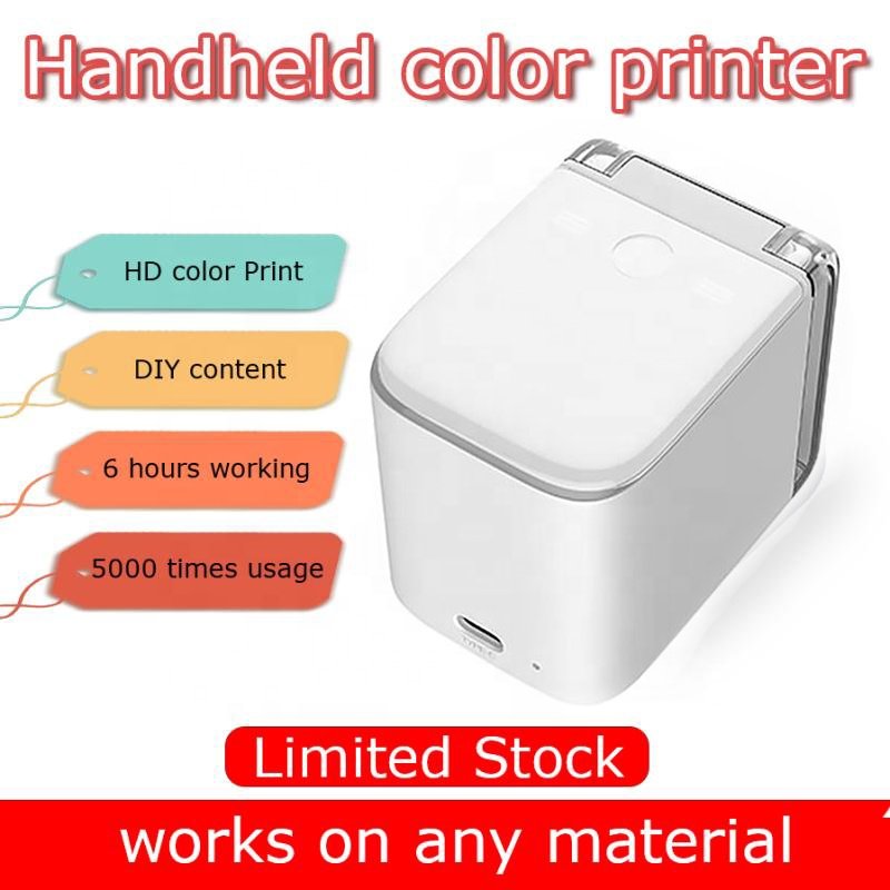 MBrush Mini Portable Color Printer Customized Text Smartphone Wireless Printing Inkjet Printer 1200dpi with Ink Cartridge