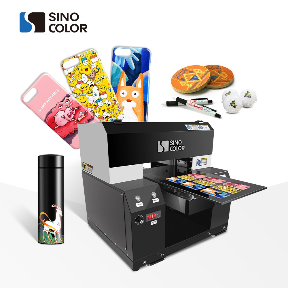 SinoColor high quality two i1600 heads a2/a3 uv sticker inkjet 360 degree rotary uv printer for bottles