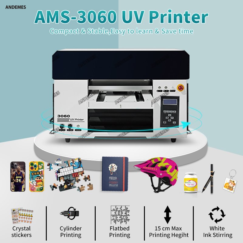 3060 Roll to Roll Andemes A3 UV Flatbed Printer UV DTF Printer Dual Xp600head for Uv Printing Inkjet Printers Multifunctional 55