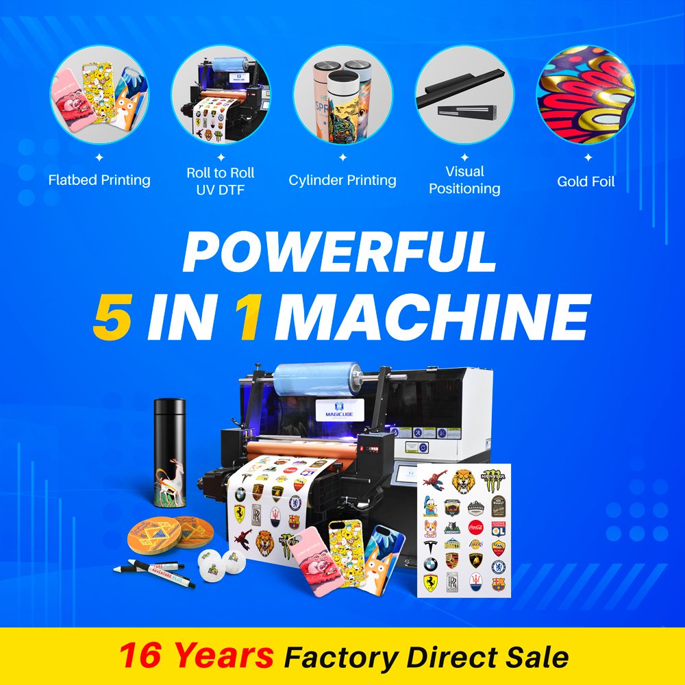 Easy Operate A2 A3 Official i3200-U1HD Head Flat and Roll Small Printing Transfer AB DTF Film UV LED DTF Printer With Laminator