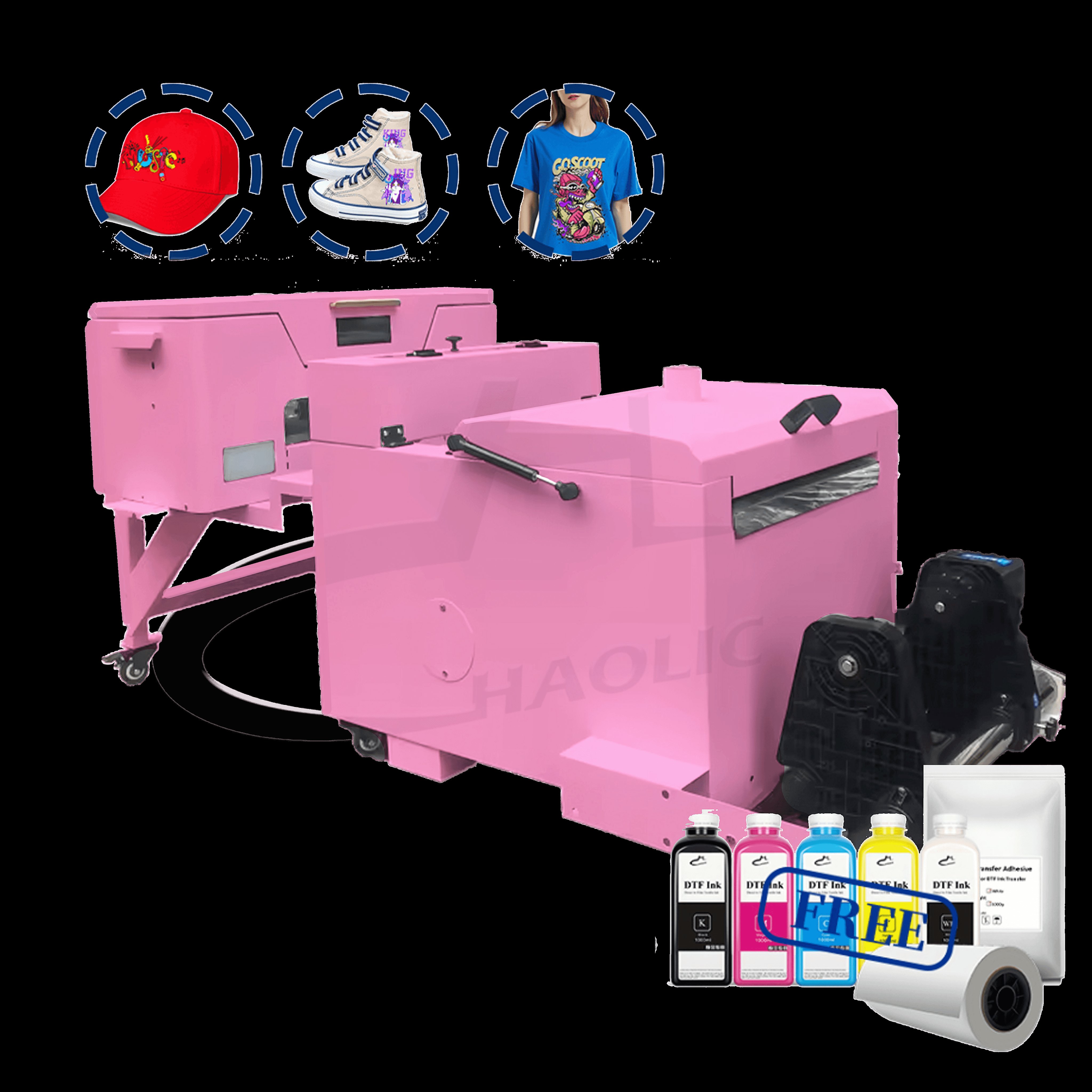 2024 High Quality pink kit A3 dtf printer XP600 With Pink Powder Shaker Roll-to-roll Inkjet printer For Any textile dtf printer