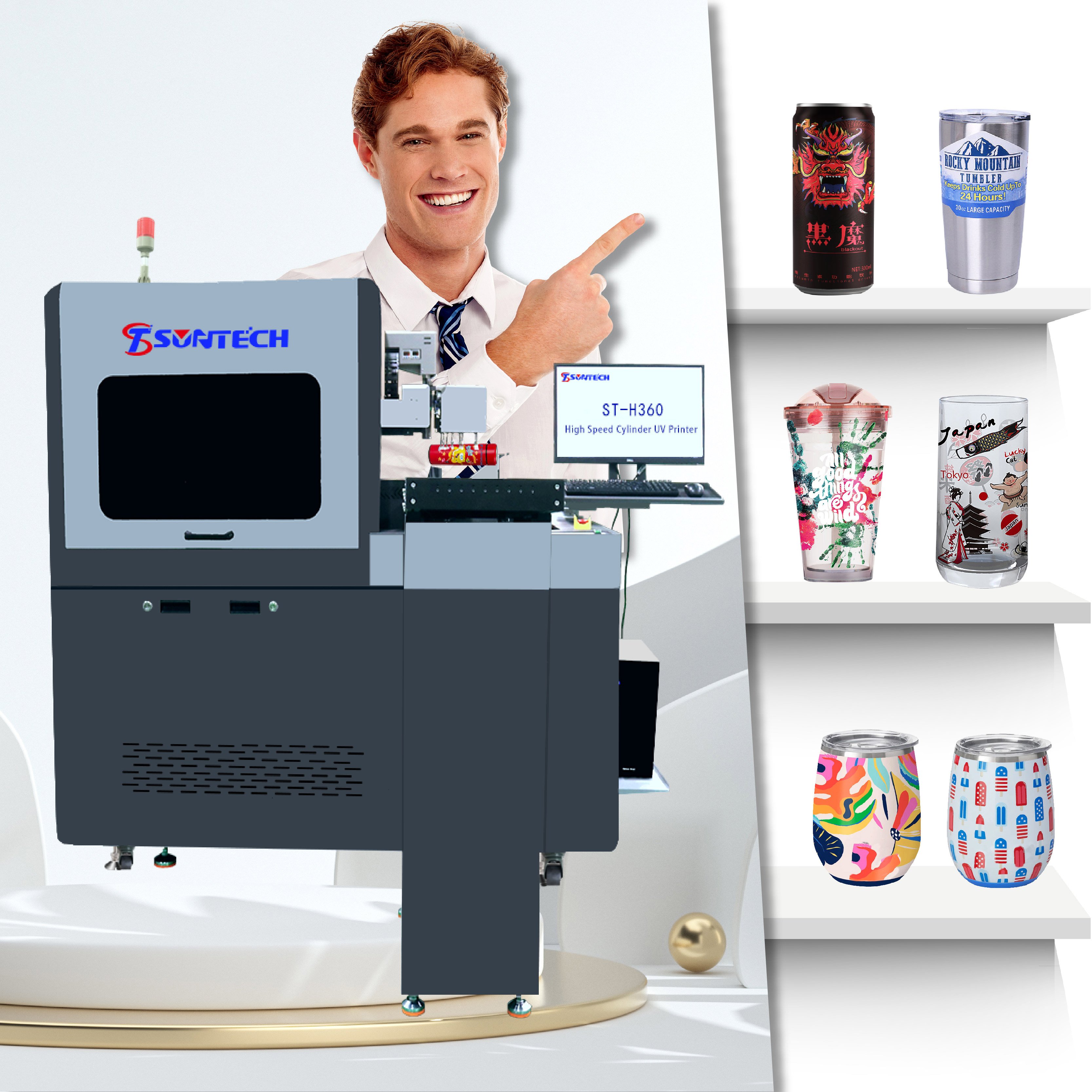 Factory Digital bottle cylinder printer for water bottle cosmetic bottle can 360 stainless tumbler printer