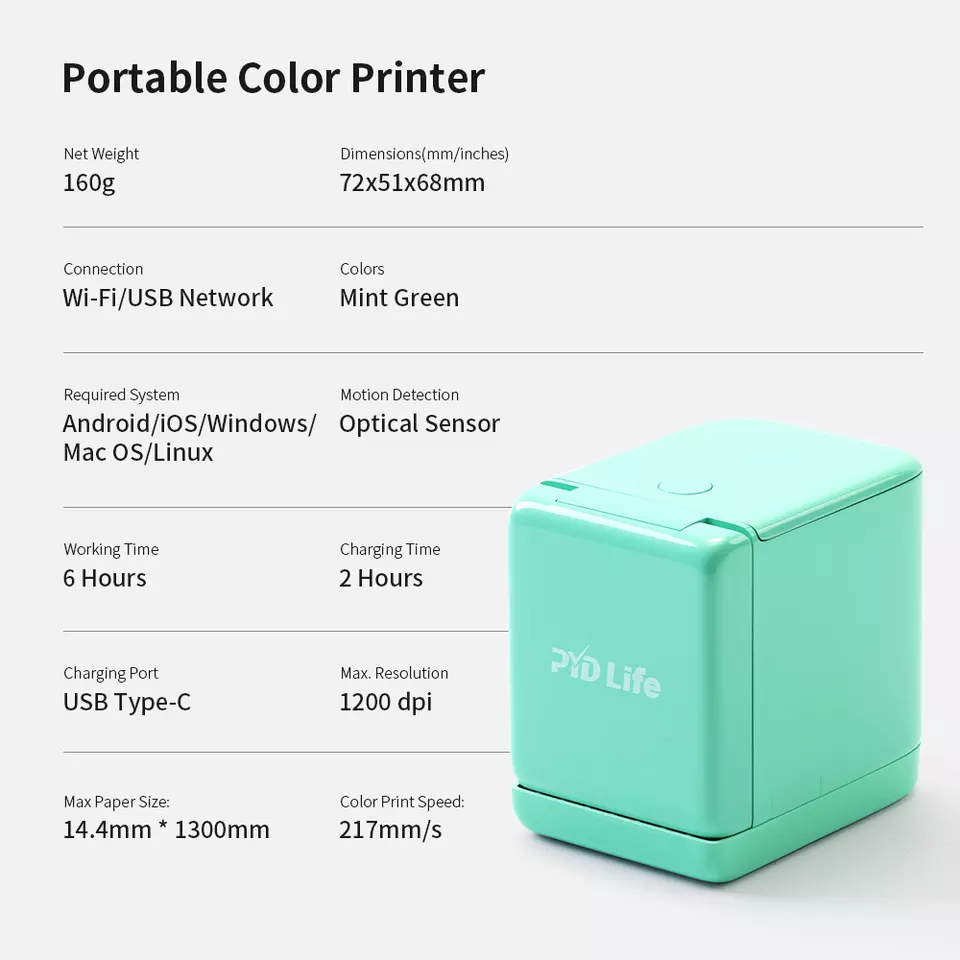 PYD Life Phone Mobile Pocket Wireless Portable Printer Handheld Digital Inkjet Printers Machine Mini Color Portable Printer
