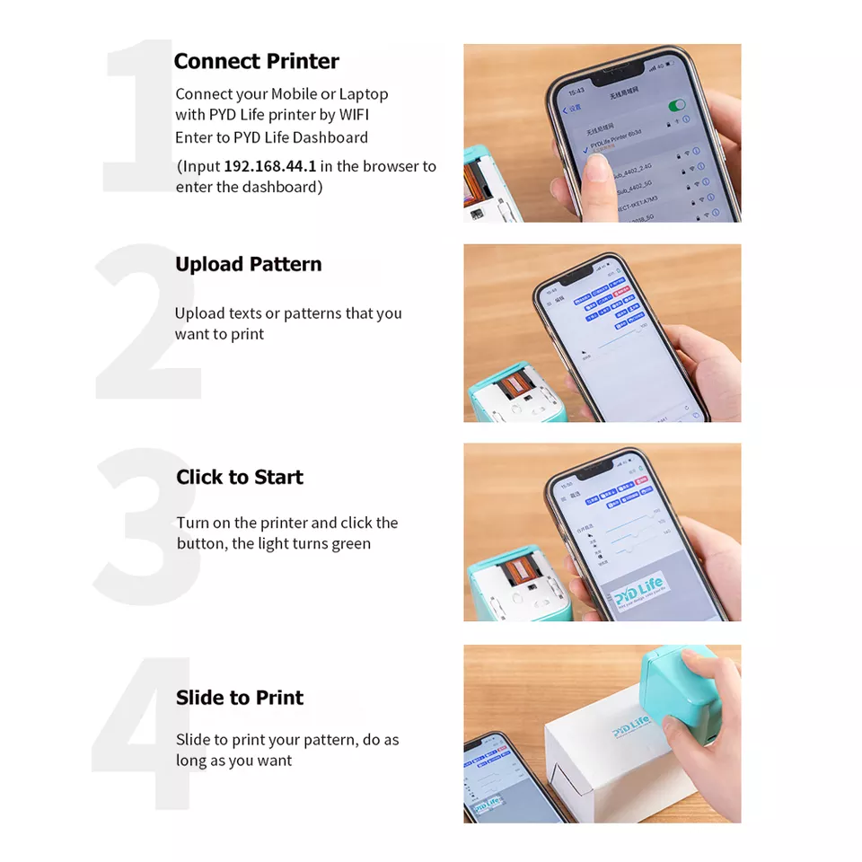 PYD Life Phone Mobile Pocket Wireless Portable Printer Handheld Digital Inkjet Printers Machine Mini Color Portable Printer