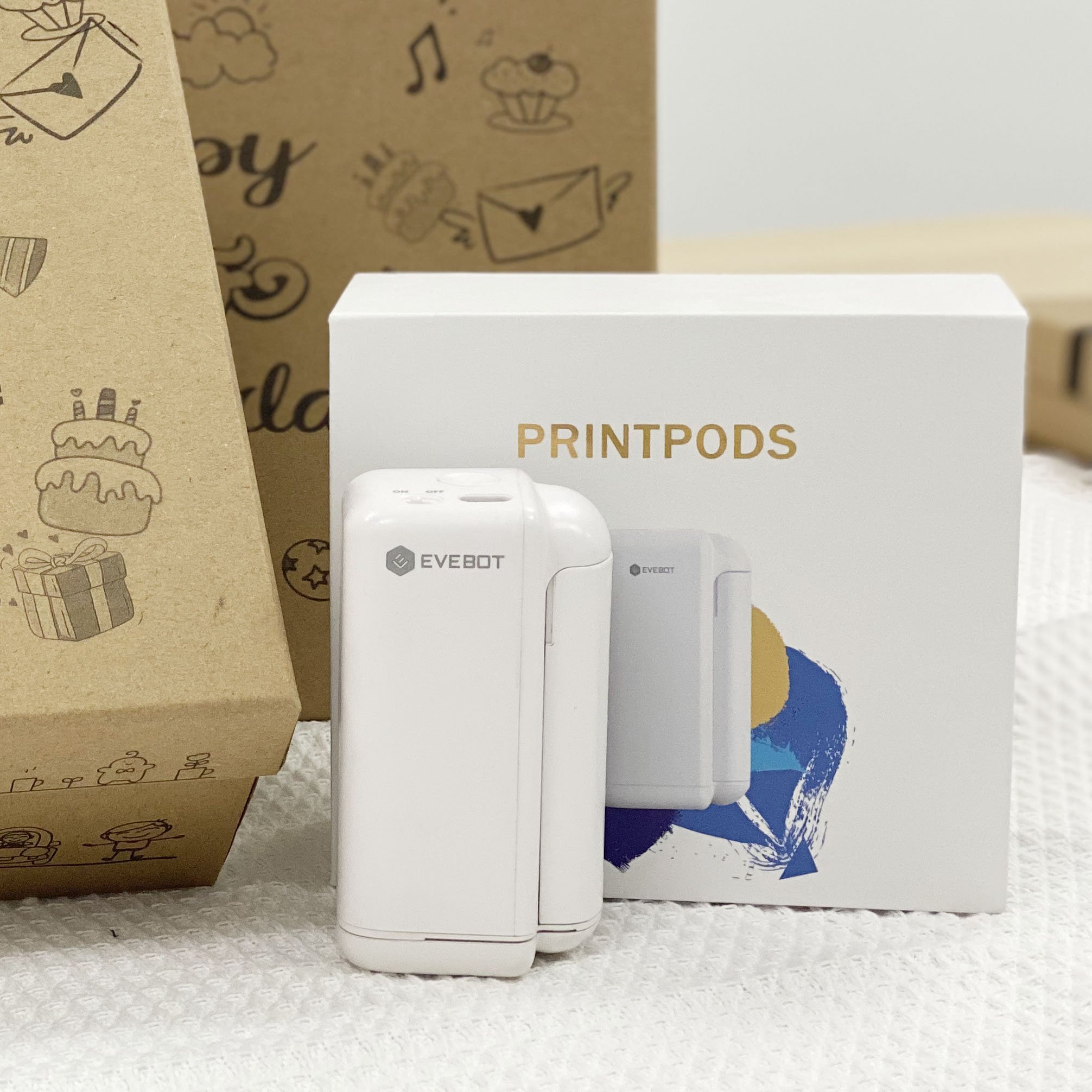 Evebot Printpods handheld inkjet printer for water-absorbent materials surface printing paper cup box card logo letter print
