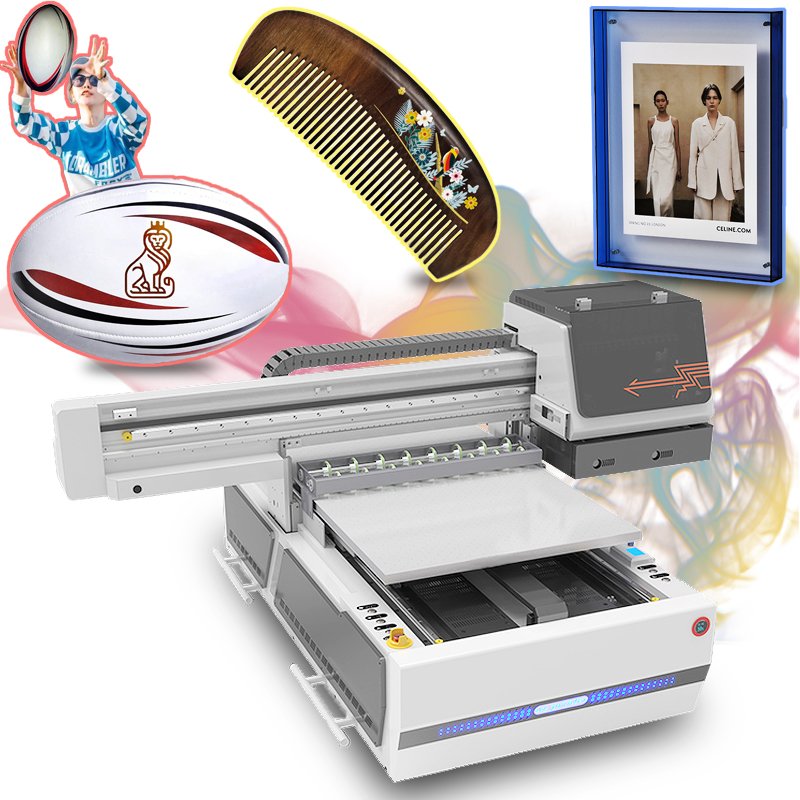 Latest UV flatbed printer 6090 UV printer printing AB glue, varnish, baby products, waterproof bags, tiles, A1 UV inkjet printer