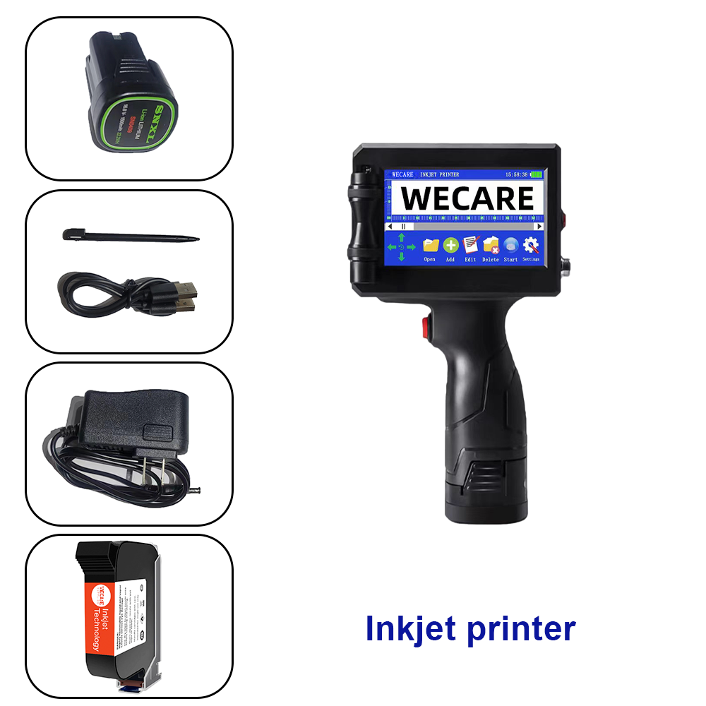 WECARE 600DPI Portable Automatic TIJ Handheld Inkjet Printer for Bottles Printing