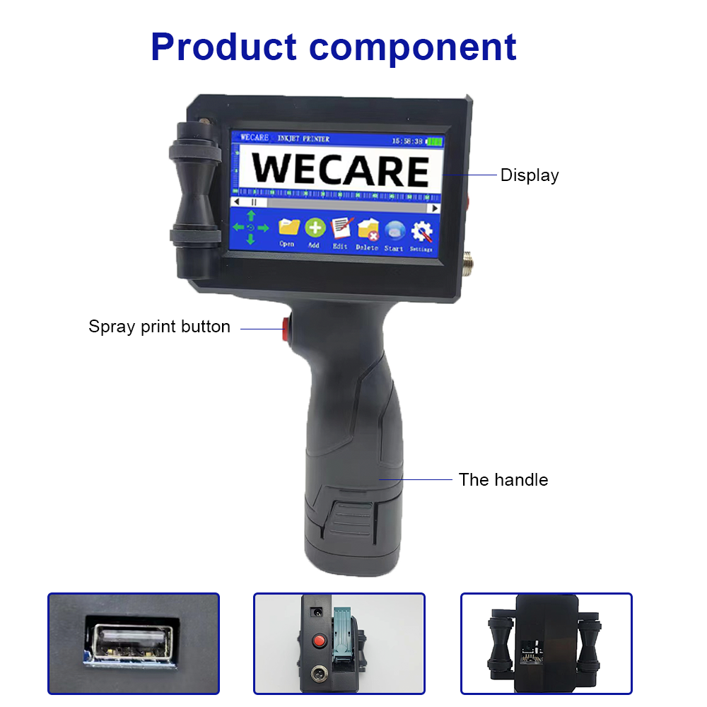 WECARE 600DPI Portable Automatic TIJ Handheld Inkjet Printer for Bottles Printing