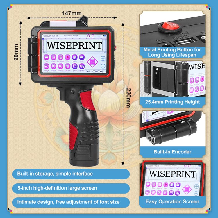 Wiseprint 25.4mm smart portable handheld colour logo carton box label inkjet colour printer machine 600dpi