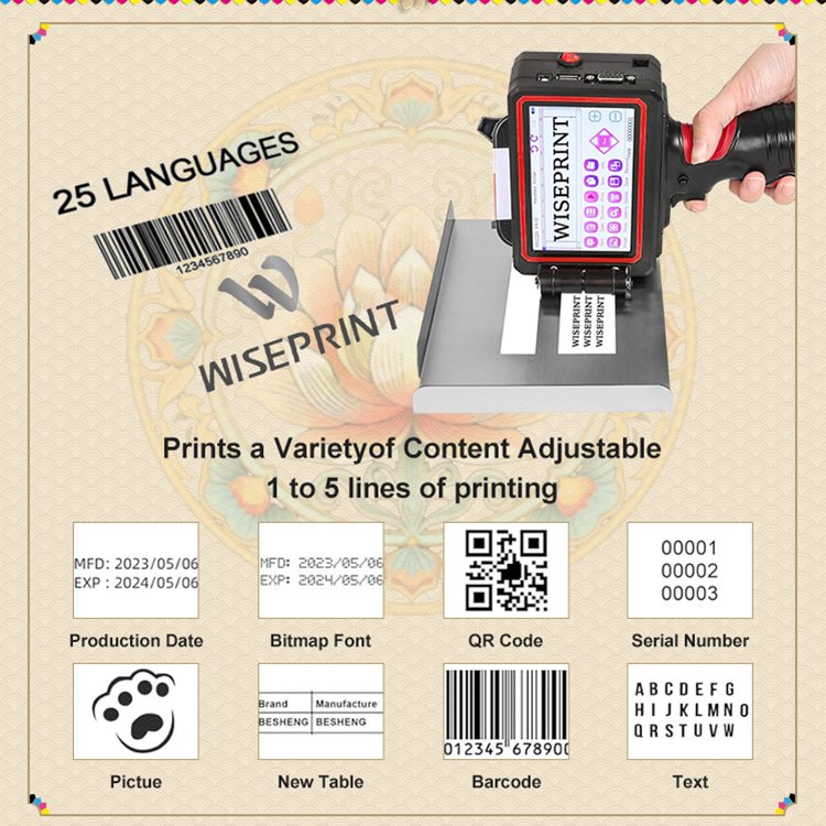 Wiseprint 25.4mm smart portable handheld colour logo carton box label inkjet colour printer machine 600dpi