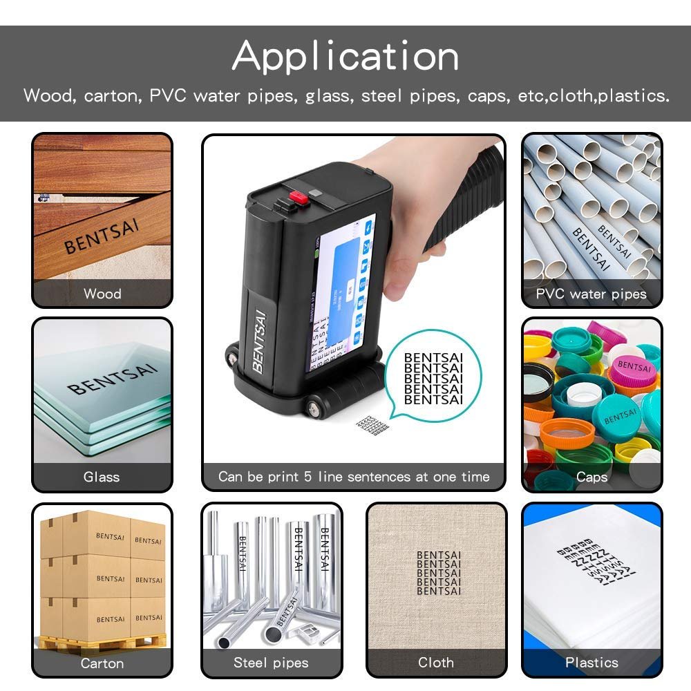 Bentsai Newest portable inkjet printer directly prints paper bag with logo/ code/ expiry date /batch code, with five lines