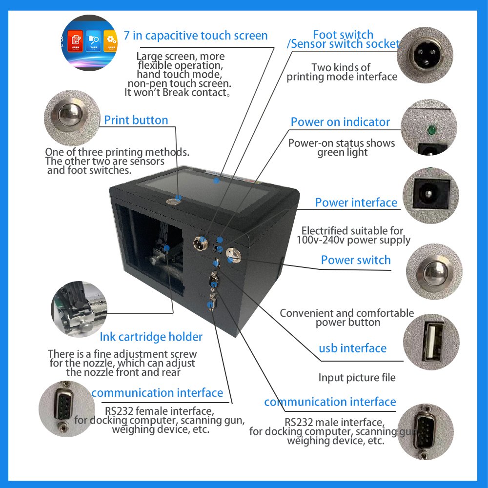 Printer Inject Qr Code Date Coding Expiry Date Desktop Direct Inkjet Printer For Plastic Bag Bottle Box Glass Printing Machine