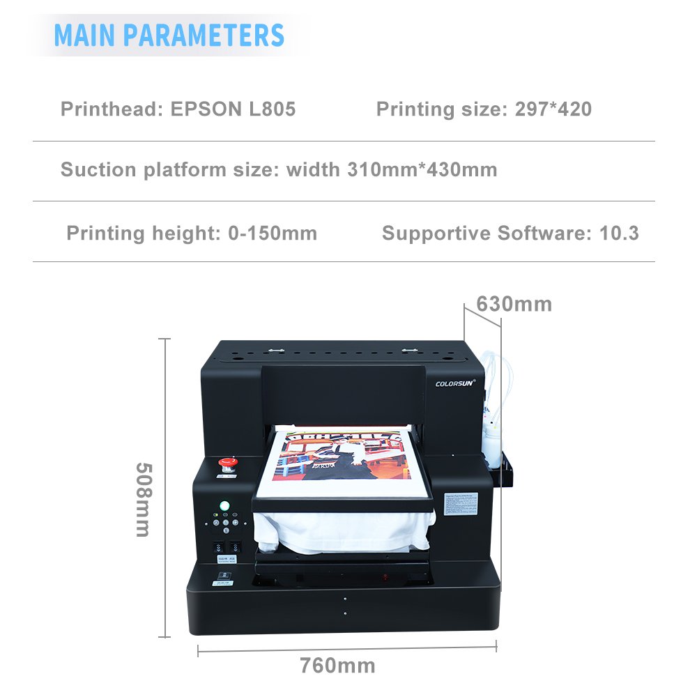 COLORSUN A3 DTG Printer Direct To Garment machine 6 Colors A3 T-shirt Printer DTF DTG Printer