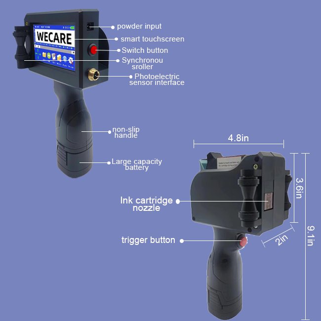 WECARE Portable Automatic Inkjet Handheld Printer Using WECARE Fast Dry Ink Cartridge