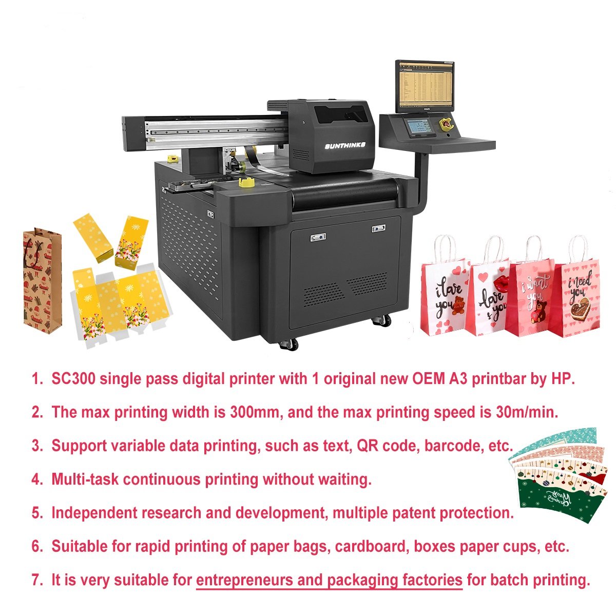 Sunthinks Save Cost One Pass Digital Printer For Cardboard Box Printer