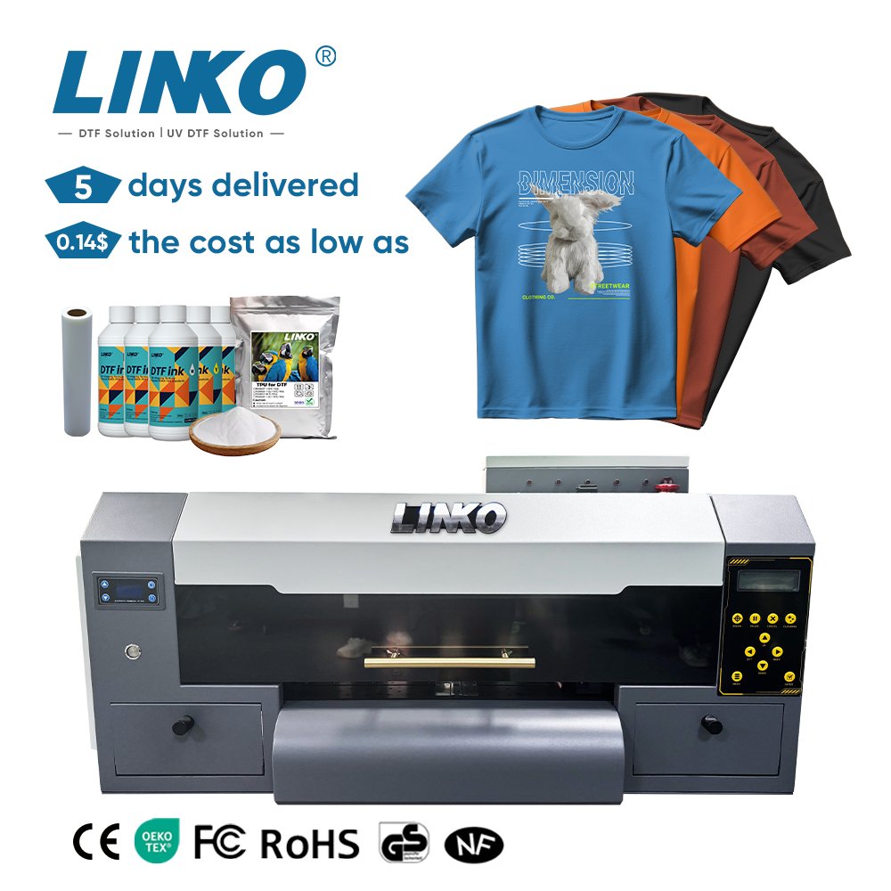 LINKO NEW Desktop A3 DTF Printer Dual i1600 Print head DTF Printer Printing Machine For Cotton T-shirt Printing