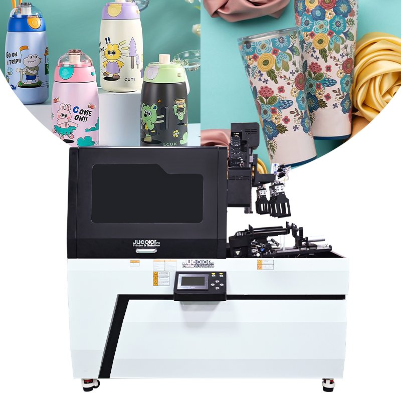 Jucolor 360 Double station cylinder printer Thermos Cup Aluminium Cans Glass Bottle UV rotary inkjet printer