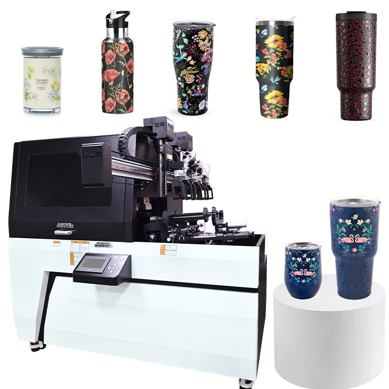 Jucolor 360 Double station cylinder printer Thermos Cup Aluminium Cans Glass Bottle UV rotary inkjet printer