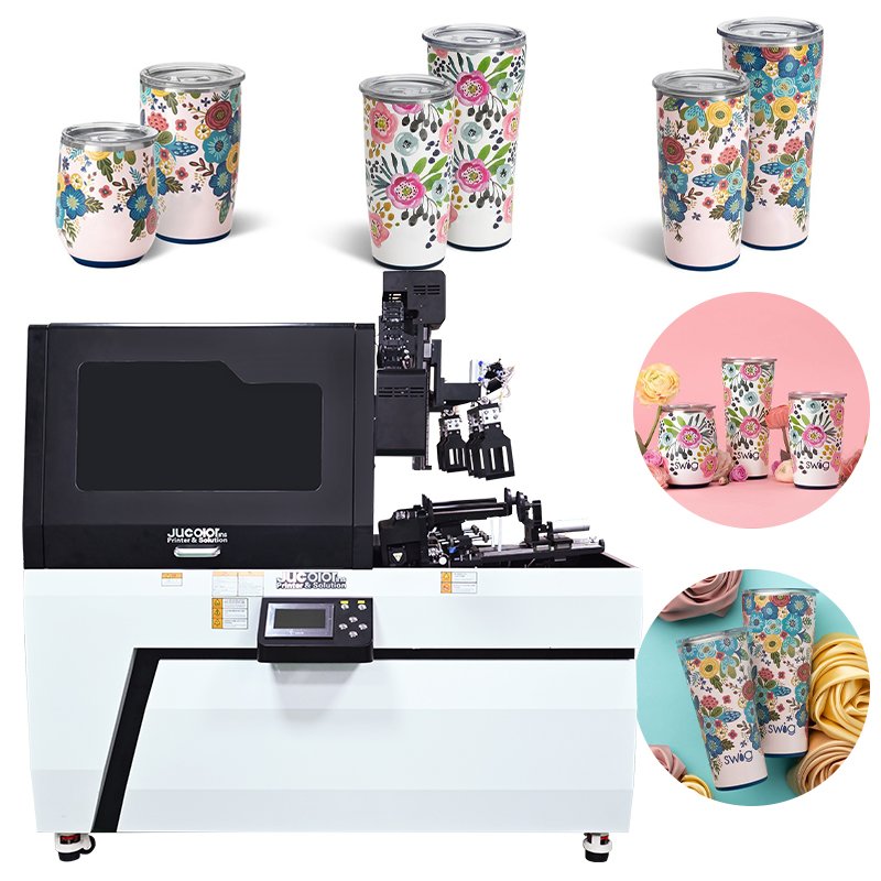Jucolor 360 Double station cylinder printer Thermos Cup Aluminium Cans Glass Bottle UV rotary inkjet printer
