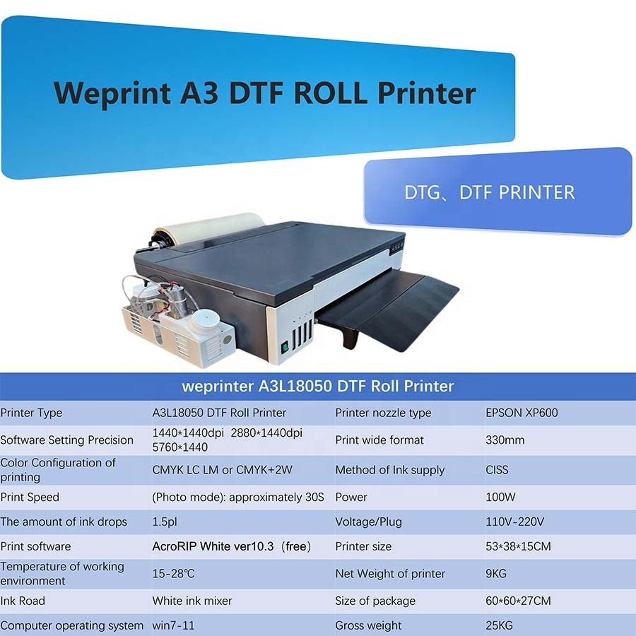 Free AcroRIP Software A3 DTF Printer Printing Machine T shirt Printing Machine DTF Printer With Desktop Heater