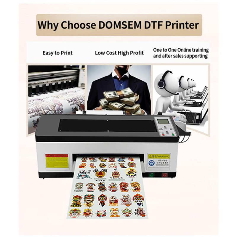 Domsem Digital A3 Pet Film T-shirt printing Textile Machine Dtf Print Pet Film Printer 30cm width Dtf Printers With Xp600 Head