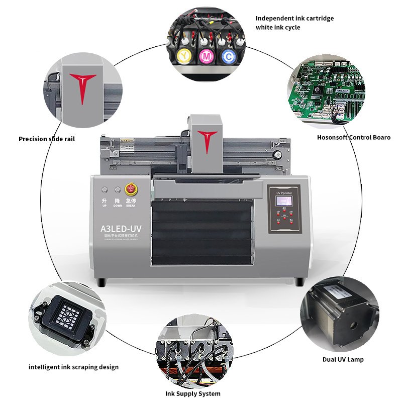 A3 UV printer, pen, mug, wooden products, UV flatbed printer with automatic height measurement, 3050UV printer