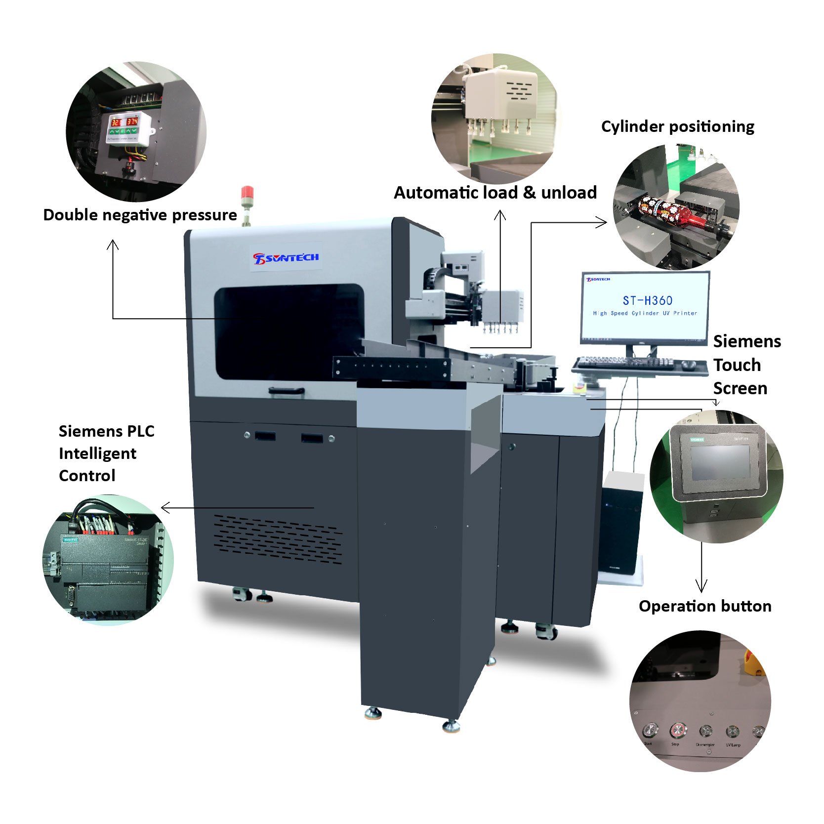 Suntech Digital Inkjet Cylindrical Uv Printer For Glassware Aluminum Cans And Spirit Bottle Printing Machine