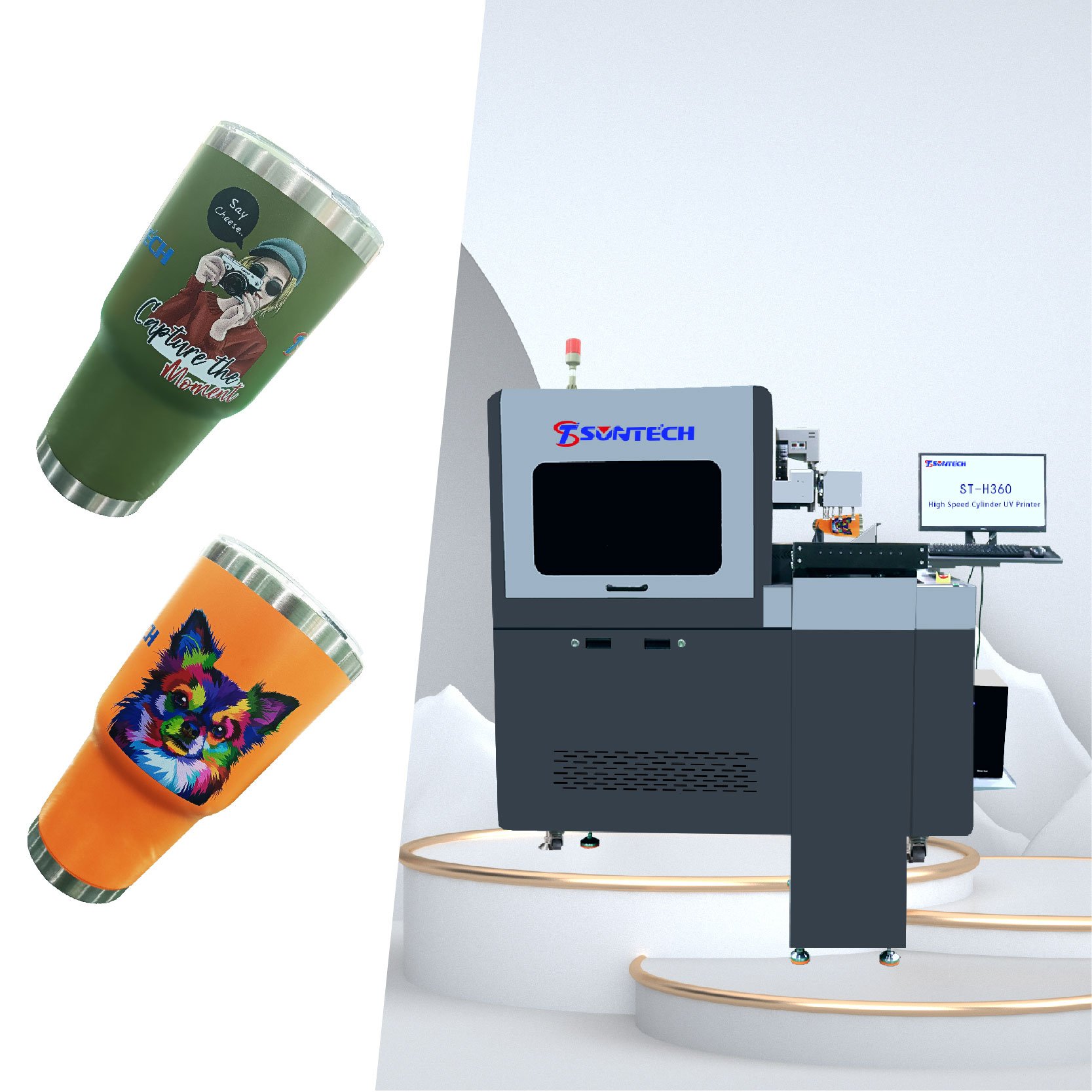 Suntech Digital Inkjet Cylindrical Uv Printer For Glassware Aluminum Cans And Spirit Bottle Printing Machine
