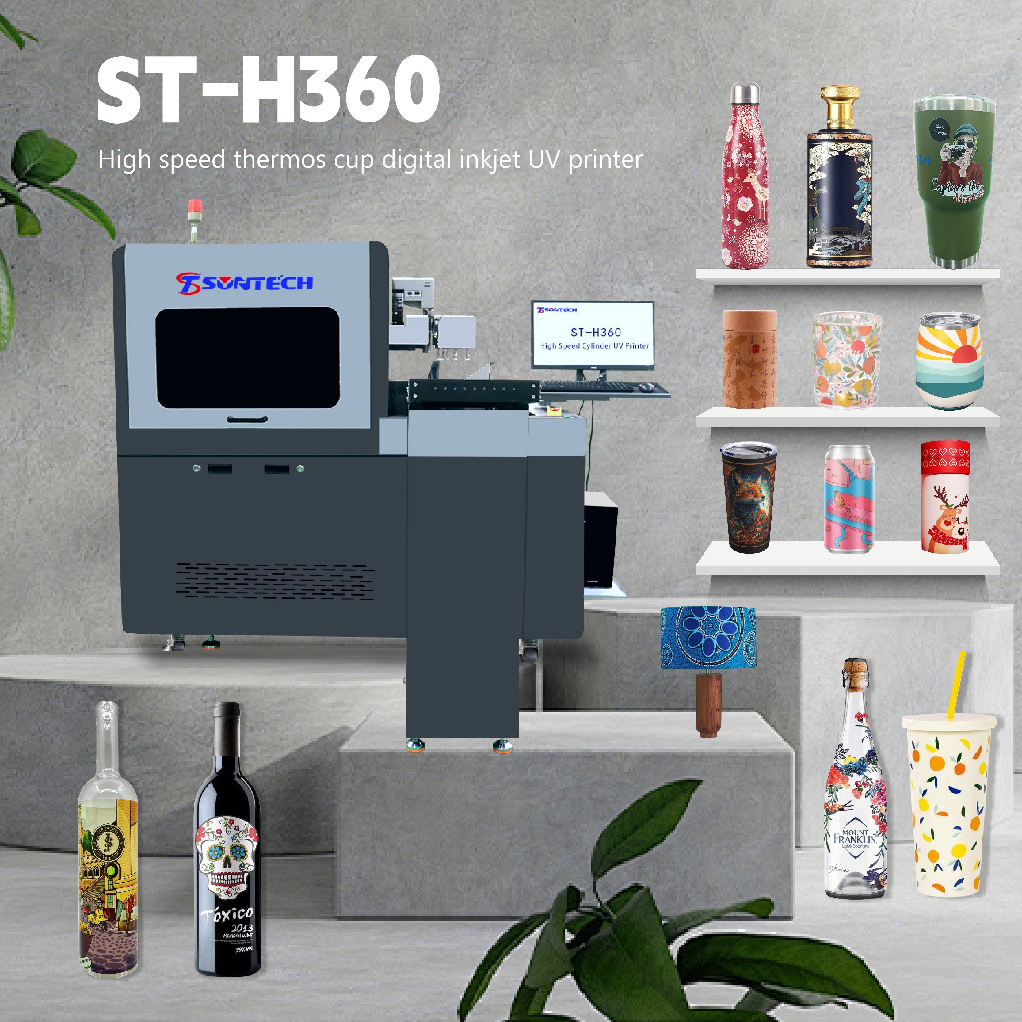 Suntech Digital Inkjet Cylindrical Uv Printer For Glassware Aluminum Cans And Spirit Bottle Printing Machine