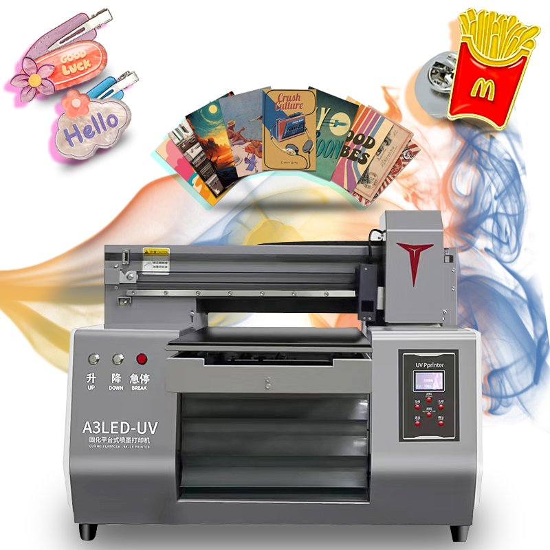 Multi functional A3 UV flatbed printer 3050 UV inkjet printer, printing hanging pictures, pens, frisbee, portable UV printer