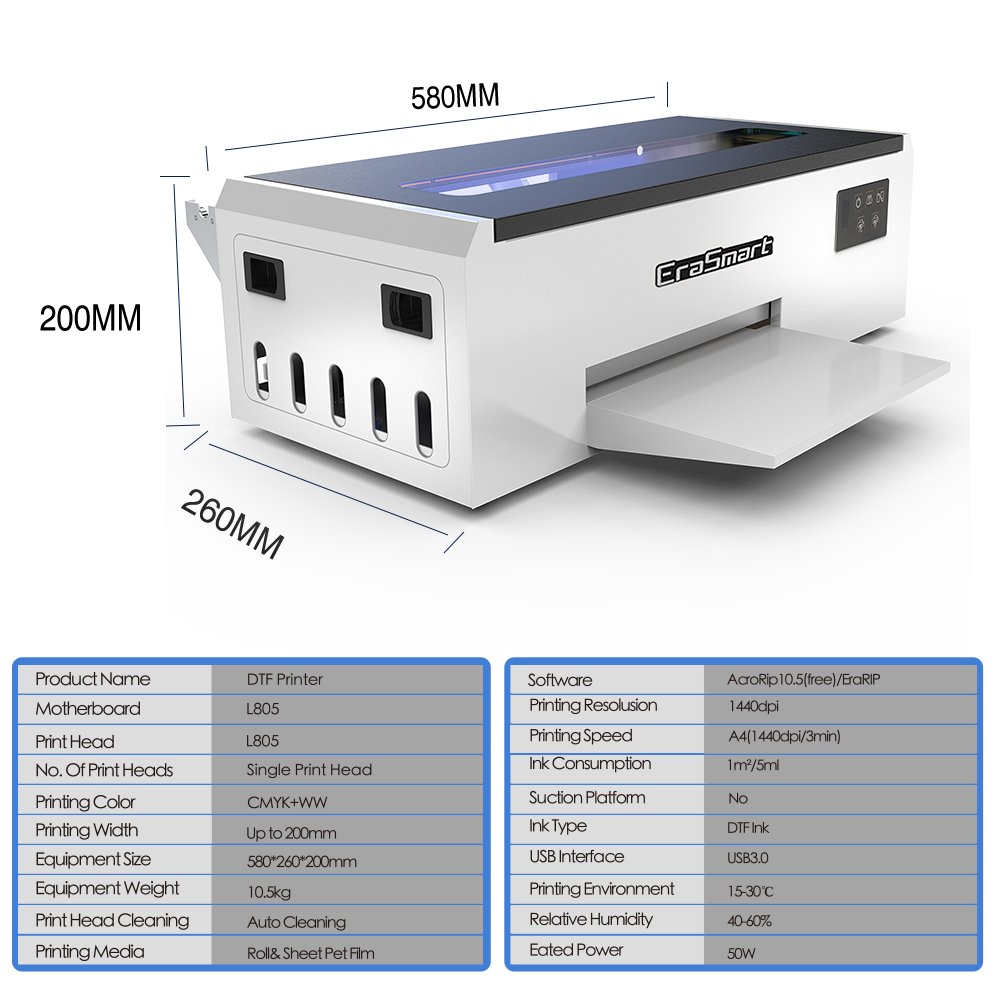 erasmart Suit for Small Business Digital Inkjet A4 L 805 Dtf Printer T-shirt Printing Machine Professional DTF Printer