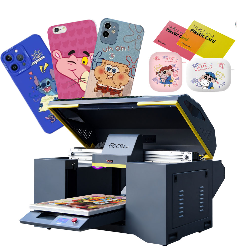 Focusinc uv led inkjet printer a2 phone case mini uv printer machine for glass jars embossed