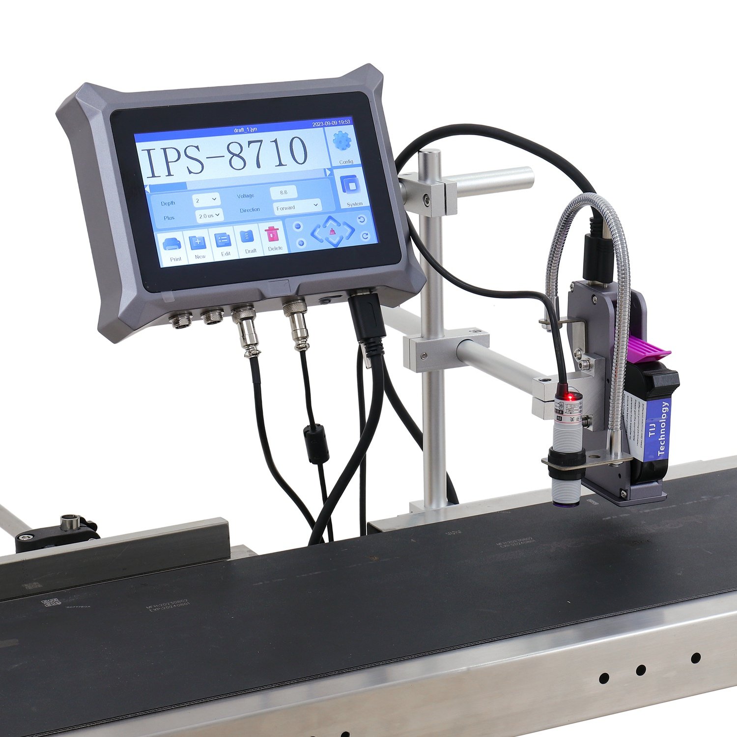 IPS-8710 1 to 2 heads Online ink jet coding machine automatic batch coder inkjet printer expiry date bottle carton box TIJ