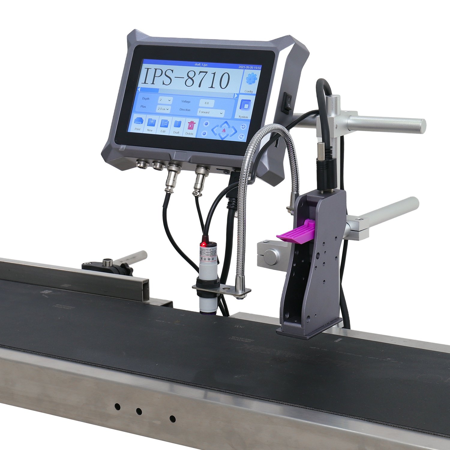IPS-8710 1 to 2 heads Online ink jet coding machine automatic batch coder inkjet printer expiry date bottle carton box TIJ